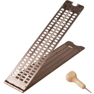 Pocket Braille Slate (Pins Up), Heavyweight Metal, Slotted for Labeling Tape, with Large Handle Stylus