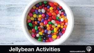a bowl of colorful jellybeans in a bowl. text reads 