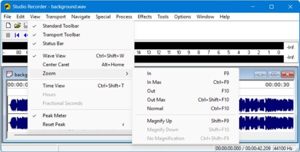 Screenshot of a dialogue box open in Studio Recorder that allows the user to adjust the zoom level.
