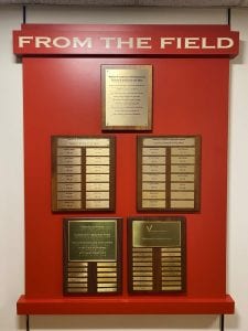 Display holding the various plaques that make up the "From the Field" awards