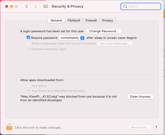 Installing the Pixblaster driver on a Mac 3 - Screenshot of Apple Security & Privacy settings dialog box