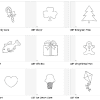 CBT images including candy cane, clover, evergreen tree, fish, gift box, gingerbread man, heart, ice cream cone, and kite.