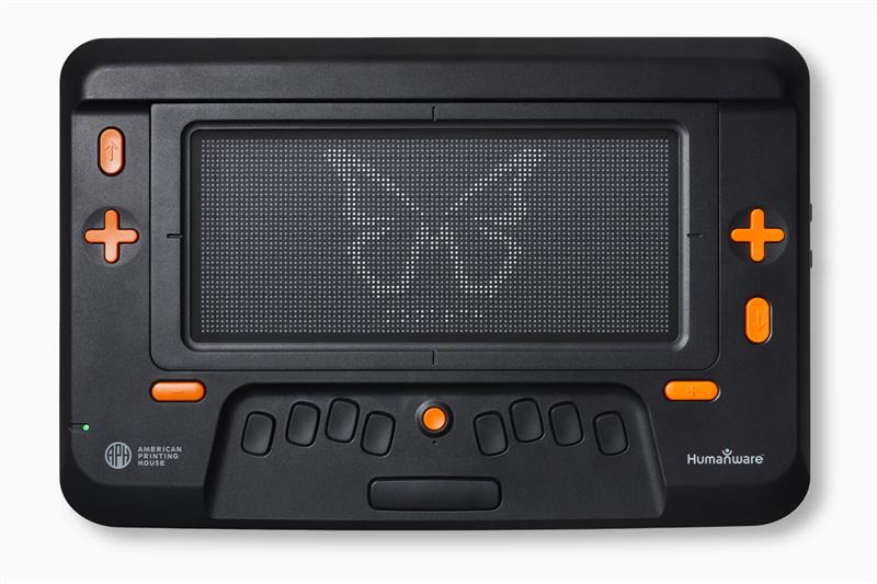 Monarch sits against a white background with a tactile image of a Monarch butterfly on the screen.
