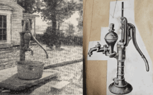 Here we have places the images of two different pumps side by side. One is the pump that APH has ascertained is the original "water pump moment" pump. The other is a Flint & Walling product of a Hoosier 260. It has similar features, but they are not a close enough match. 