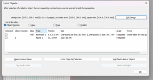 A dialogue box in TactileView where the objects within a graphic can be ordered and and edited.