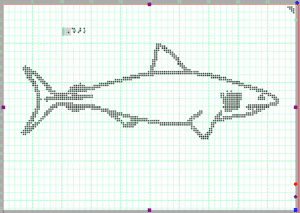 A tactile graphic of a shark with a braille label in the TactileView software.