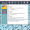 A screenshot of the CJ Threads section of the Code Jumper app. The background is light blue with decoration that looks like a motherboard. On the left side of the screen is the CJ Threads toolbox with colorful buttons that mimic Code Jumper pods, like Play, Pause, and Loop, as well as more advanced Python commands.
