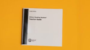 Braille edition of the teacher guide. On the cover, it says 