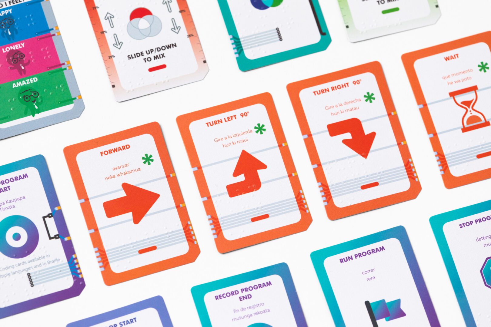 KaiBot coding cards laid out in a grid.